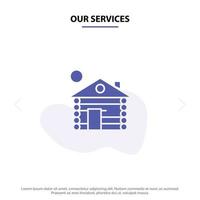 Our Services Hotel Building Service Home Solid Glyph Icon Web card Template vector