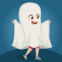 boy in ghost costume with a white sheet vector