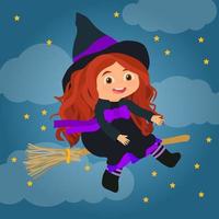 Little halloween witch flying on a broom vector