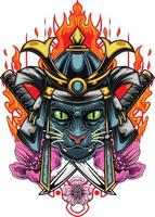 Vector illustration of cat samurai