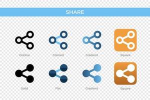 share icon in different style. share vector icons designed in outline, solid, colored, gradient, and flat style. Symbol, logo illustration. Vector illustration