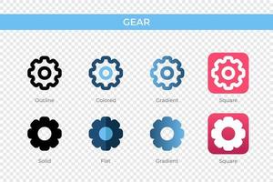 gear icon in different style. gear vector icons designed in outline, solid, colored, gradient, and flat style. Symbol, logo illustration. Vector illustration