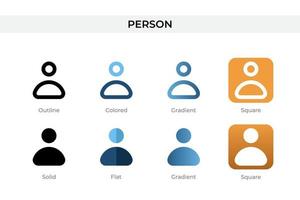 person icon in different style. person vector icons designed in outline, solid, colored, gradient, and flat style. Symbol, logo illustration. Vector illustration