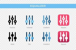 icono del ecualizador en un estilo diferente. iconos vectoriales de ecualizador diseñados en contorno, sólido, coloreado, degradado y estilo plano. símbolo, ilustración de logotipo. ilustración vectorial vector