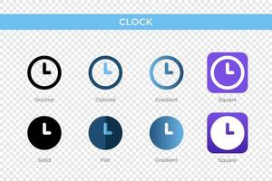 clock icon in different style. clock vector icons designed in outline, solid, colored, gradient, and flat style. Symbol, logo illustration. Vector illustration