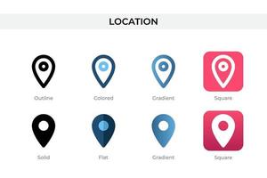 location icon in different style. location vector icons designed in outline, solid, colored, gradient, and flat style. Symbol, logo illustration. Vector illustration