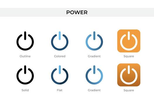 power icon in different style. power vector icons designed in outline, solid, colored, gradient, and flat style. Symbol, logo illustration. Vector illustration