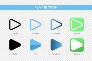 Play Button icon in different style. Play Button vector icons designed in outline, solid, colored, gradient, and flat style. Symbol, logo illustration. Vector illustration