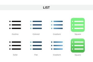 List icon in different style. List vector icons designed in outline, solid, colored, gradient, and flat style. Symbol, logo illustration. Vector illustration