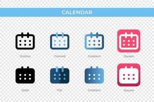 calendar icon in different style. calendar vector icons designed in outline, solid, colored, gradient, and flat style. Symbol, logo illustration. Vector illustration