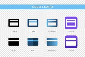 credit card icon in different style. credit card vector icons designed in outline, solid, colored, gradient, and flat style. Symbol, logo illustration. Vector illustration