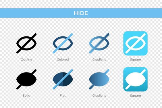 hide icon in different style. hide vector icons designed in outline, solid, colored, gradient, and flat style. Symbol, logo illustration. Vector illustration