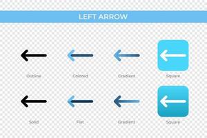 left arrow icon in different style. left arrow vector icons designed in outline, solid, colored, gradient, and flat style. Symbol, logo illustration. Vector illustration