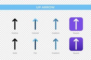 up arrow icon in different style. up arrow vector icons designed in outline, solid, colored, gradient, and flat style. Symbol, logo illustration. Vector illustration