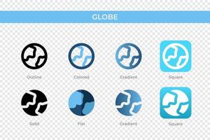 globe icon in different style. globe vector icons designed in outline, solid, colored, gradient, and flat style. Symbol, logo illustration. Vector illustration