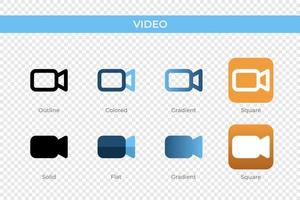 video icon in different style. video vector icons designed in outline, solid, colored, gradient, and flat style. Symbol, logo illustration. Vector illustration