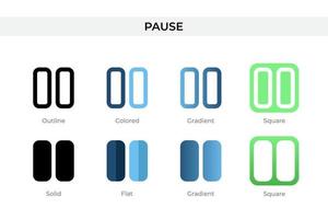 Pause icon in different style. Pause vector icons designed in outline, solid, colored, gradient, and flat style. Symbol, logo illustration. Vector illustration