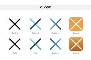 icono de cierre en un estilo diferente. cerrar iconos vectoriales diseñados en contorno, sólido, coloreado, degradado y estilo plano. símbolo, ilustración de logotipo. ilustración vectorial vector