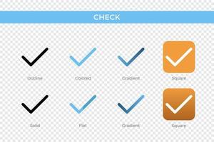 check icon in different style. check vector icons designed in outline, solid, colored, gradient, and flat style. Symbol, logo illustration. Vector illustration