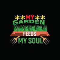 mi jardín mi alma vector plantilla de camiseta. gráficos vectoriales, diseño de tipografía de jardinería. se puede utilizar para imprimir tazas, diseños de pegatinas, tarjetas de felicitación, carteles, bolsos y camisetas.