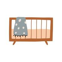 Wooden wicker crib for a newborn baby. Boho Baby Nursery Scandinavian Neutral Decor Element. Baby Shower Minimalist Clipart for Newborn vector