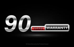 90 years warranty silver logo isolated on black background, vector design for product warranty, guarantee, service, corporate, and your business.