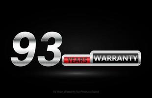 93 years warranty silver logo isolated on black background, vector design for product warranty, guarantee, service, corporate, and your business.