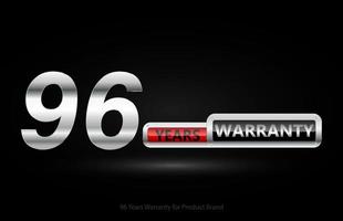 96 years warranty silver logo isolated on black background, vector design for product warranty, guarantee, service, corporate, and your business.