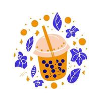 té con leche de burbujas, té con leche de perlas, diferentes tipos de boba. deliciosas bebidas. vector