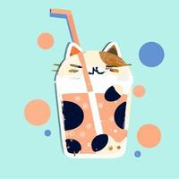 Bubble Tea Cat Set. Vector. vector