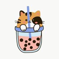 Bubble Tea Cat Set. Vector. vector