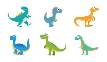 conjunto de dinosaurios de dibujos animados. colección de lindos íconos de dinosaurios. vector