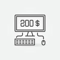 Desktop Computer with Online Banking linear vector icon