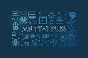 Computer Antivirus vector outline blue horizontal illustration