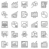 Computer with Chart or Graph outline vector icons set