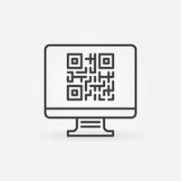 Computer with QR Code on Screen vector outline icon