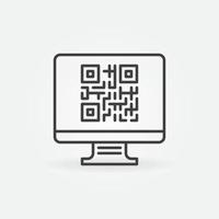 Computer with QR Code on Screen vector outline icon