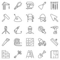 Construction and building vector icons set in thin line style