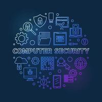 Computer Security circular vector line colored illustration