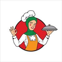 mujer chef logo catering vector