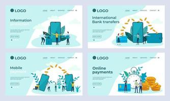 A set of landing page templates.Information security,mobile online banking payments.Templates for use in mobile app development.Flat vector illustration.