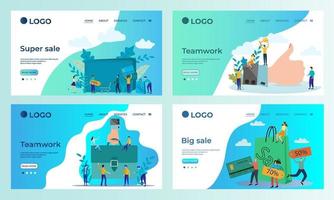 A set of landing page templates.Big sale, teamwork.Templates for use in mobile app development.Flat vector illustration.