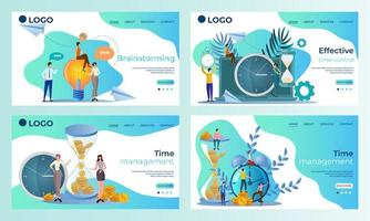 A set of landing page templates.Brainstorming,Time control, Time management.Templates for use in mobile app development.Flat vector illustration.