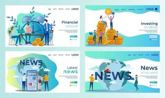 A set of landing page templates.Financial control, Investment in ideas, news.Templates for use in mobile app development.Flat vector illustration.