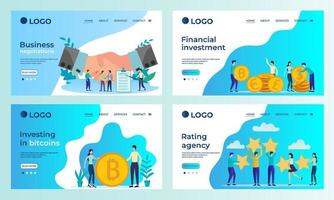 A set of landing page templates.Business negotiations, financial investments, Bitcoins, rating Agency.Templates for use in mobile app development.Flat vector illustration.