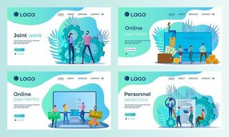 A set of landing page templates.Work,Online payments, recruitment.Templates for use in mobile app development.Flat vector illustration.