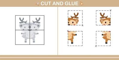 Cut and Glue of cute deer,education game for kids age 5 and 10 Year Old vector