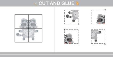 Cut and Glue of cute raccoon,education game for kids age 5 and 10 Year Old vector