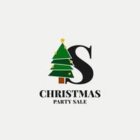 letter S with christmas tree decoration for celebrating december sale or party initial icon vector