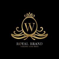 diseño de logotipo de vector de cresta real de letra w para marca vintage y inicial de cuidado de belleza